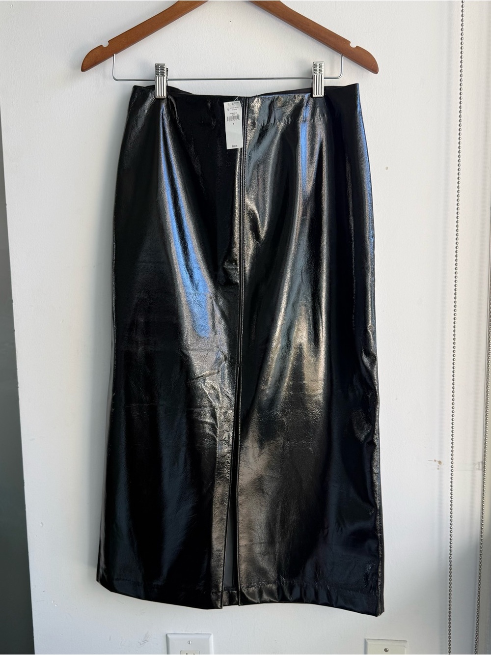 GAP Black Faux Leather Midi Skirt with Front Zip